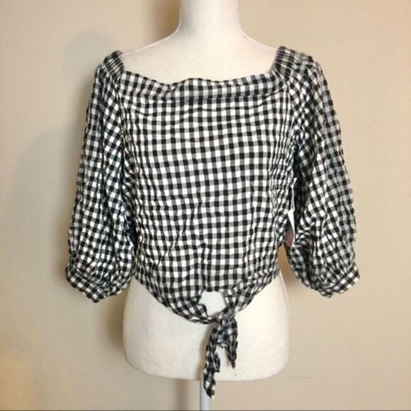 Forever 21 Gingham Puff Sleeve Top - Picture 2 of 3